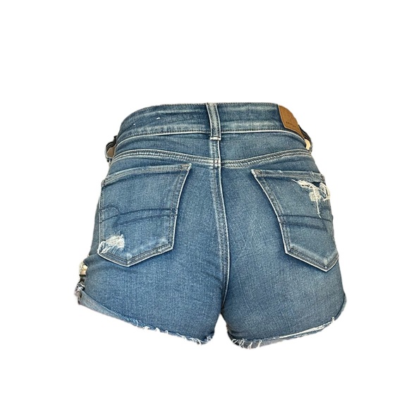 American Eagle Ne(x)t Level Stretch High-Rise Shortie Distressed Denim Shorts - Picture 3 of 4